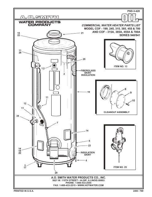 commercial water heater parts list model cof - AO Smith Water Heaters