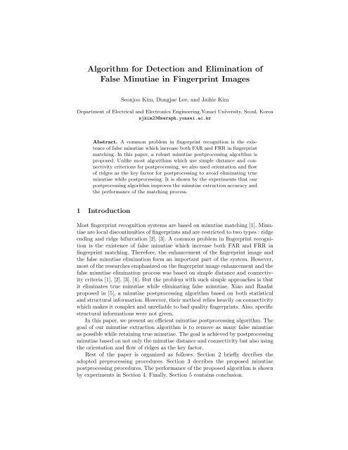 Algorithm for Detection and Elimination of False Minutiae in ...