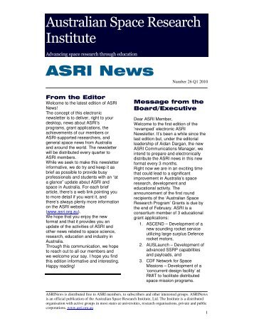 ASRI News No 26 Q1 2010.pdf - Australian Space Research Institute