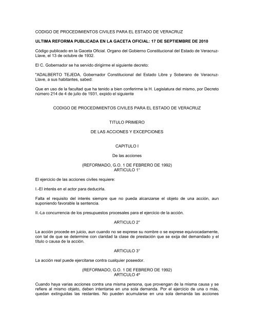 codigo de procedimientos civiles para el estado de veracruz ultima ...