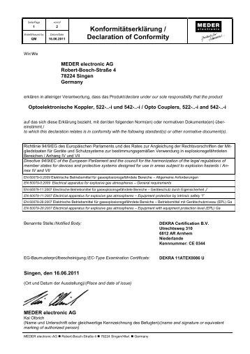 Konformitätserklärung / Declaration of Conformity - MEDER electronic