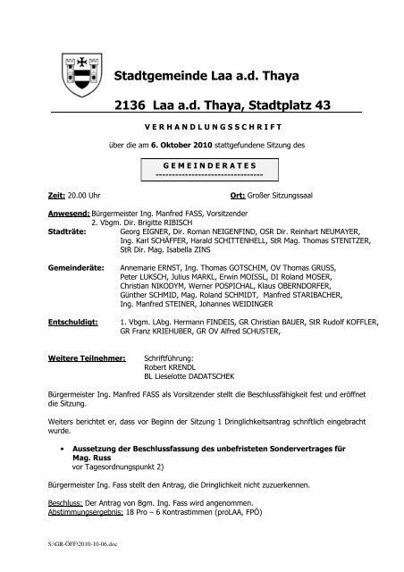 Gemeinderatsprotokoll (56 KB) - .PDF - Laa an der Thaya