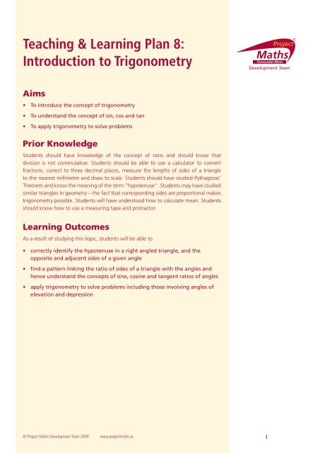 Teaching & Learning Plan 8: Introduction to ... - Project Maths