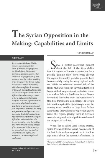 The Syrian Opposition in the Making: Capabilities ... - Insight Turkey
