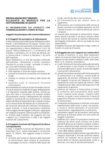 Allegato al modulo di sottoscrizione - Mediolanum International Funds