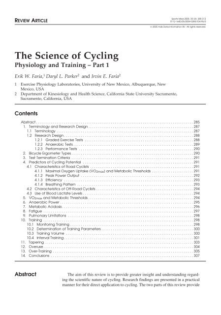 The Science of Cycling - IngentaConnect