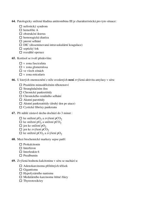 Písemné testy ke zkoušce z Klinické biochemie