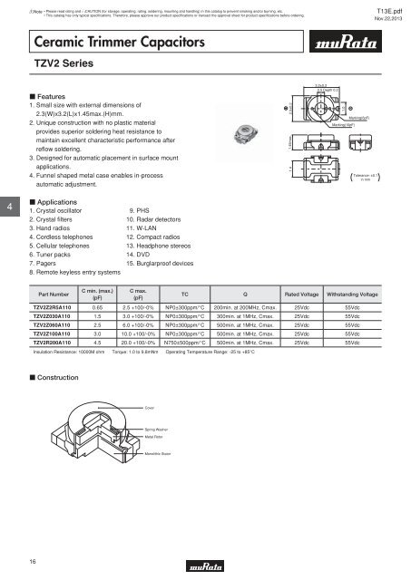 Ceramic Trimmer Capacitors - Murata