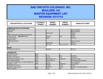 MASTER EQUIPMENT LIST- Rev 07-17-12 - SAE Circuits