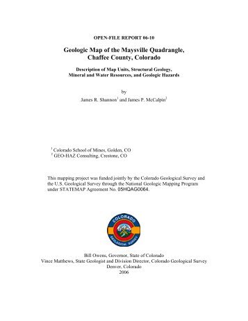 Geologic Map of the Maysville Quadrangle, Chaffee County, Colorado