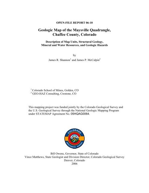 Geologic Map of the Maysville Quadrangle, Chaffee County, Colorado