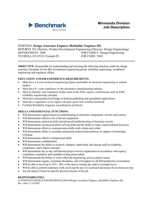 Minnesota Division Job Description - Minnesota Section ASQ