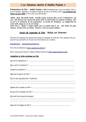 Rallye et fiche d'activites - amelie poulain.pdf - Insuf-FLE...