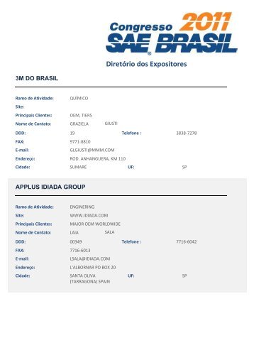 DiretÃ³rio dos Expositores - SAE Brasil
