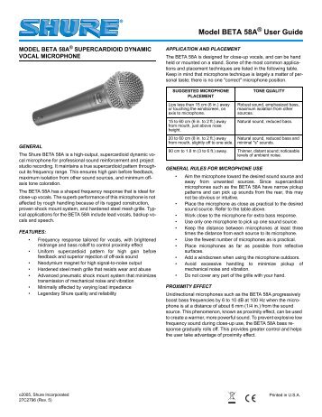 Shure Beta 58A Microphone User Guide