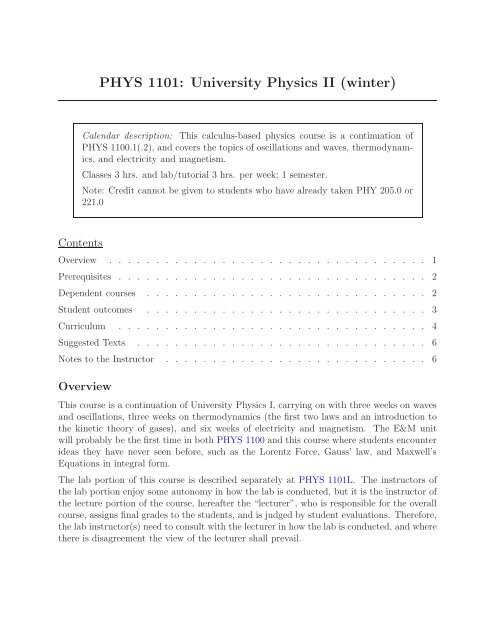 PHYS 1101: University Physics II (winter)