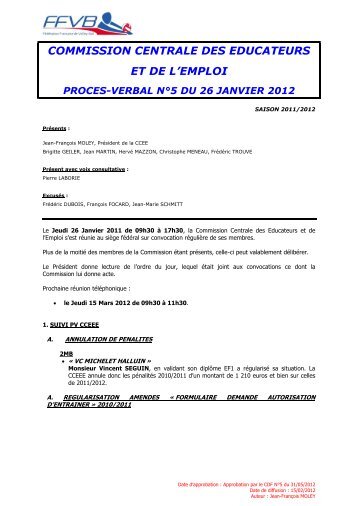 26 Janvier 2012 - Extranet FFVB