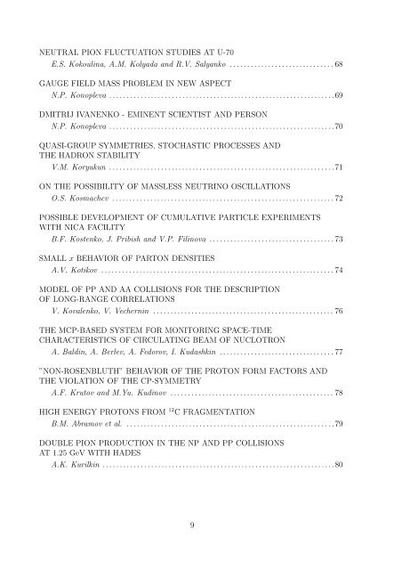 Joint Institute for Nuclear Research Relativistic ... - Index of - JINR