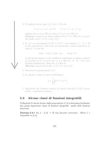 351 - 5.3 Alcune classi di funzioni integrabili - Mucchioselvaggio.Org