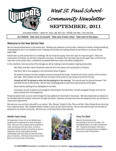 September 2011 Newsletter - Seven Oaks School Division