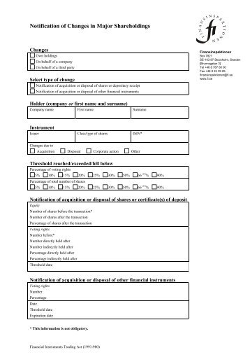 Form to notify changes in shareholding - Finansinspektionen