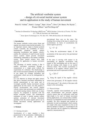 3D inertial sensor The artificial vestibular system - Xsens