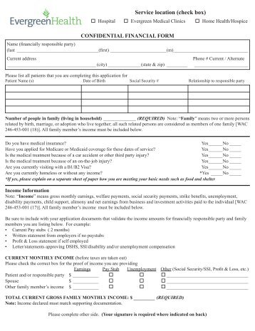 Confidential Financial Form - Evergreen Hospital