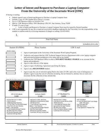 Letter of Intent and Request to Purchase a Laptop Computer From ...