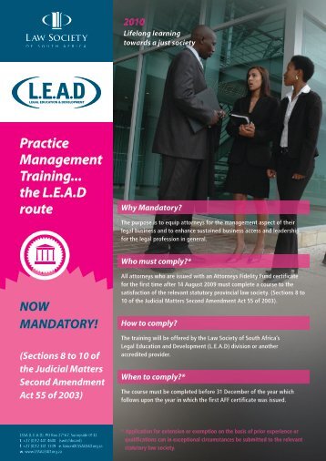 Practice Management Training... the L.E.A.D route - Cape Law Society