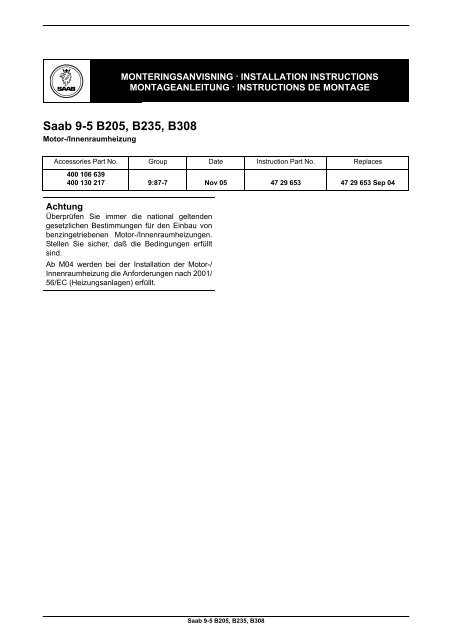 Saab 9-5 B205,  B235, B308 - SaabDocs.com