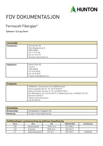 FDV Fibergipsplate - Hunton Fiber