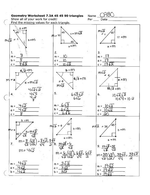 geometry-worksheet-7-3a-45-45-90-triangles-name