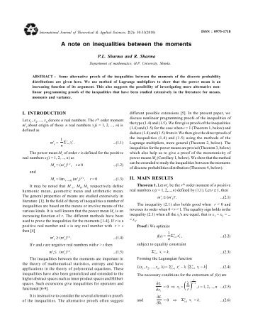 A note on inequalities between the moments P.L. Sharma and R ...