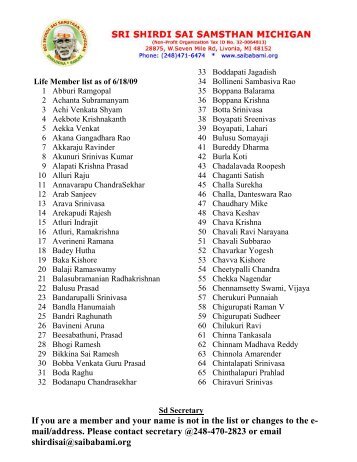 If you are a member and your name is not in the list ... - Saibabami.org