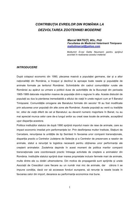 Contributia evreilor din Romania la dezvoltarea ... - BJT2006.org