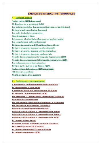 EXERCICES INTERACTIFS TERMINALES