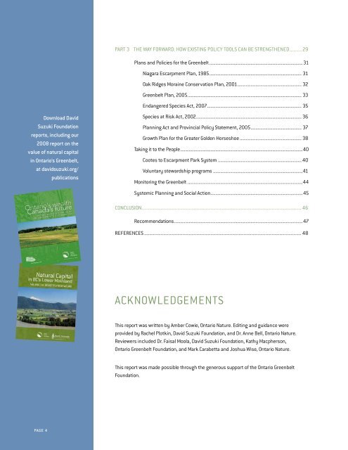 Biodiversity in Ontario's Greenbelt (PDF) - David Suzuki Foundation