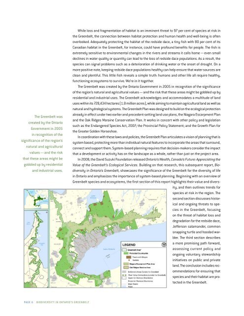 Biodiversity in Ontario's Greenbelt (PDF) - David Suzuki Foundation