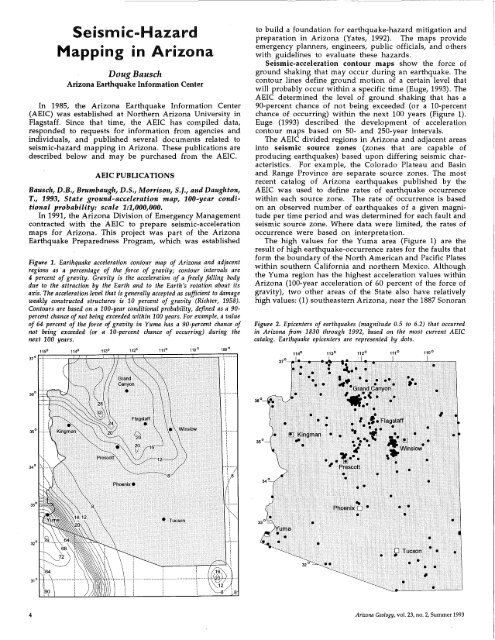 Seismic-Hazard Mapping in Arizona - The Arizona Geological Survey