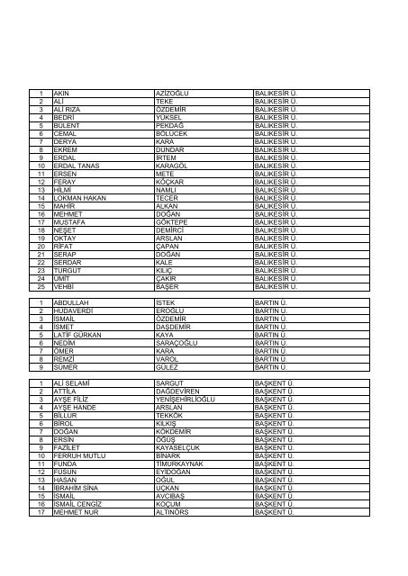 Liste - TÃ¼bitak