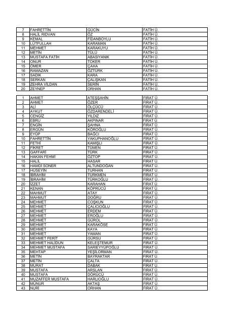 Liste - TÃ¼bitak