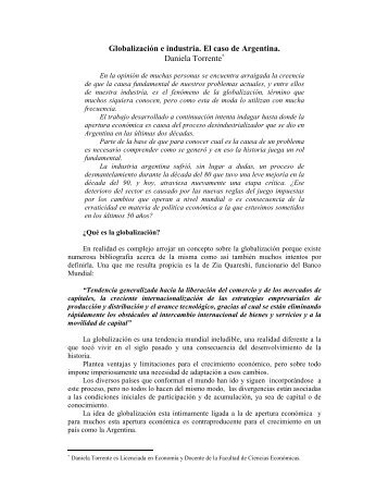 GlobalizaciÃ³n e industria. El caso de Argentina. Daniela Torrente