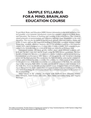 sample syllabus for a mind, brain, and education course - Teachers ...