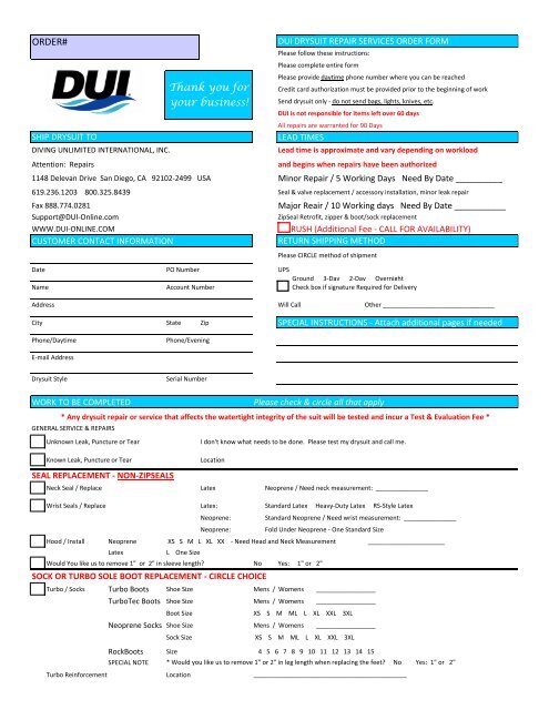 Repair Order Form - DUI Online