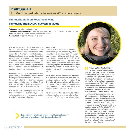 Lataa hakijan opas 2012 - Humanistinen ammattikorkeakoulu