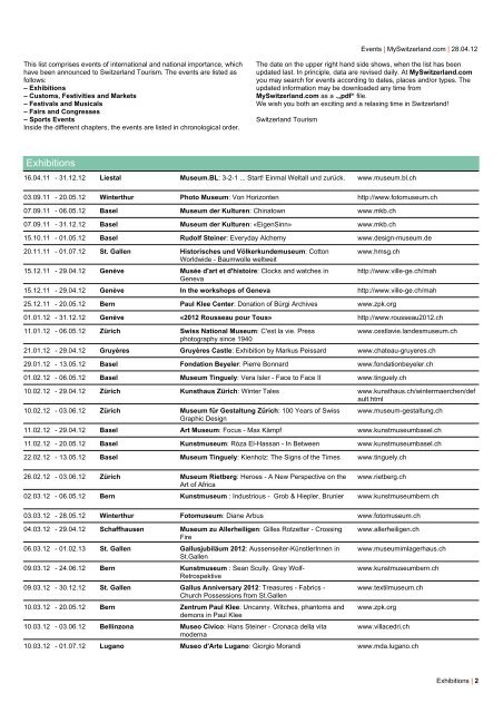 Exhibitions - Switzerland Tourism