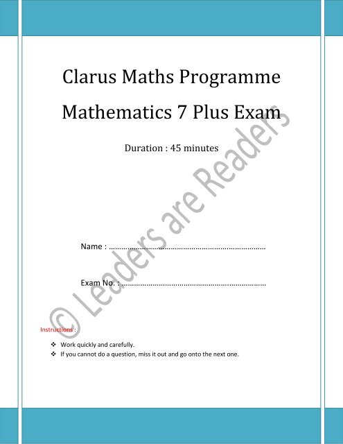 Clarus Maths Programme Mathematics 7 Plus Exam - Nigerian Watch