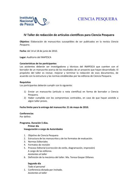 Convocatoria Taller Junio 2010.pdf - Inapesca