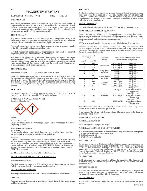 MAGNESIUM REAGENT - Sekisui Diagnostics