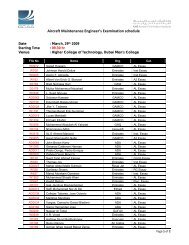 Aircraft Maintenance Engineer's Examination schedule